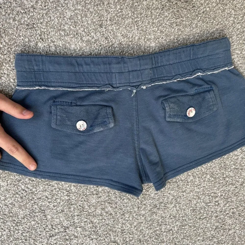 Billabong Micro Sweat Shorts Womens Small Blue French Terry Beach Y2K Surf Mini